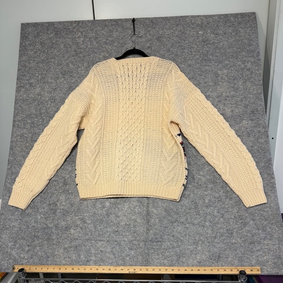 Vintage Womens Fair Isle Knit Sweater Cream Handknit Shetland Wool Size L - Picture 8 of 9